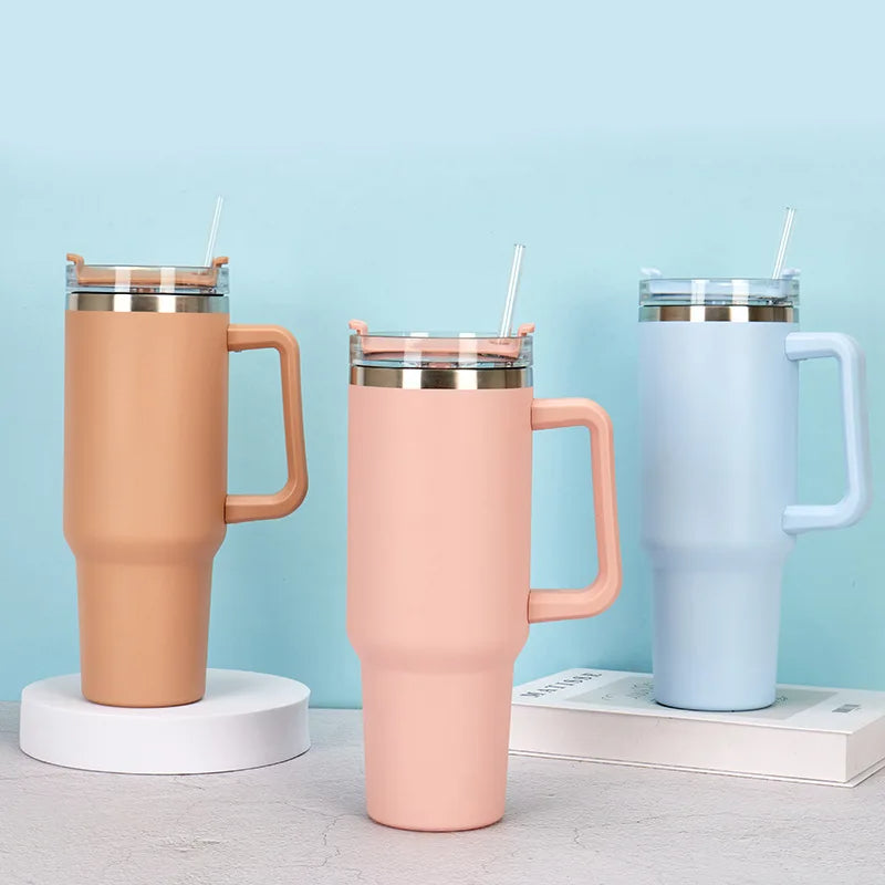 Thermal Travel Mug with Handle & Straw – Large Capacity