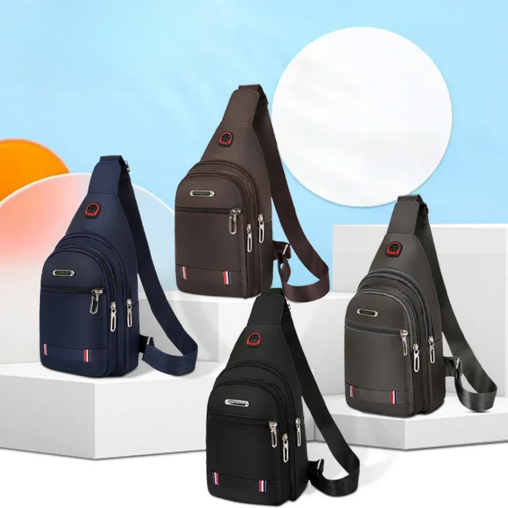 Men Crossbody Sling Bag – Multi-Zip Lightweight Chest Bag