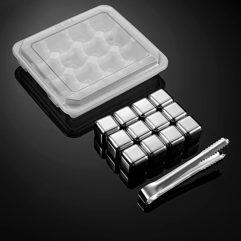 Stainless Steel Ice Cubes Set (12PCS) – Reusable Stones