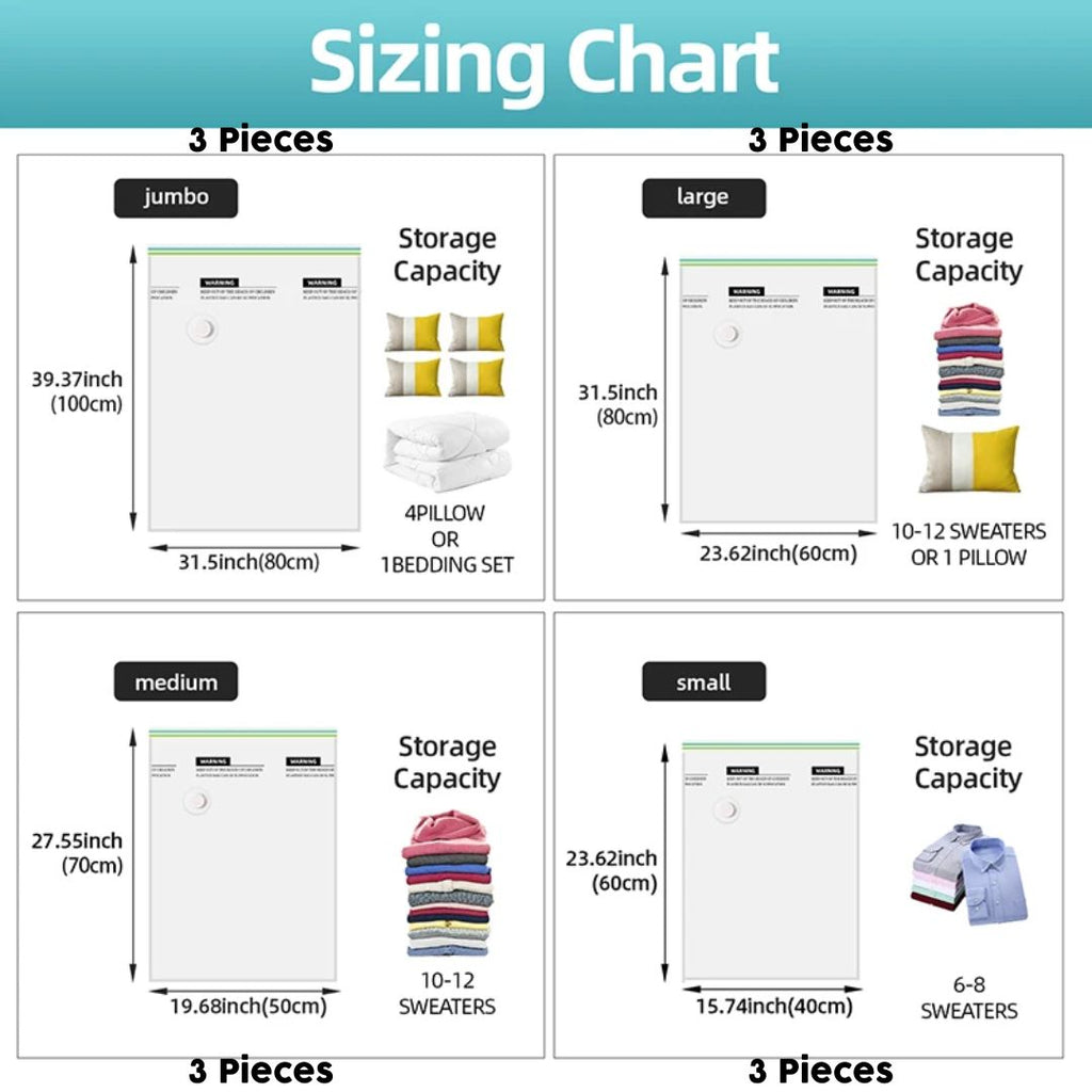 12pcs Vacuum Storage Bags Set with Hand Pump – Space Saving Organizer